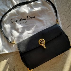 Christian Dior Vintage Black Logo Leather Shoulder Bag